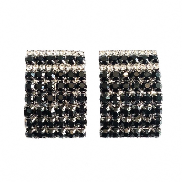 3/$30 - Black & Clear Pave Crystal Stud Earrings - Picture 3 of 7
